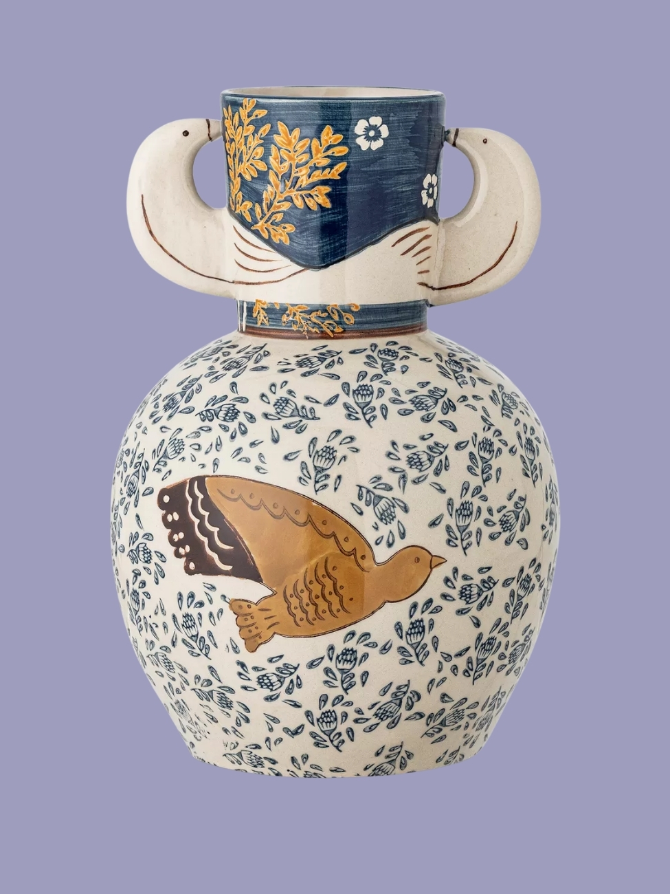 Bloomingville, Bloomingville Hezha Hand-Decorated Stoneware Vase, H23.5cm, Blue