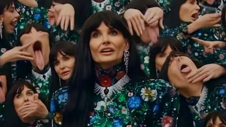 A scene showing actress Demi Moore in contorted poses generated by AI for the Gucci movie The Tiger