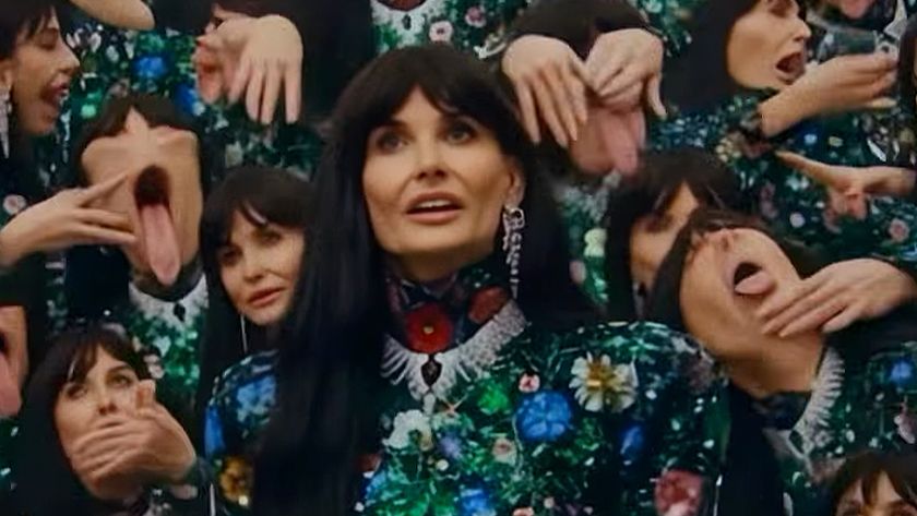 A scene showing actress Demi Moore in contorted poses generated by AI for the Gucci movie The Tiger