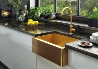 Go for gold with your kitchen sink and tap