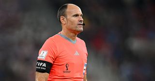 Referee Antonio Miguel Mateu Lahoz looks on during the FIFA World Cup Qatar 2022 Group B match between IR Iran and USA at Al Thumama Stadium on November 29, 2022 in Doha, Qatar.