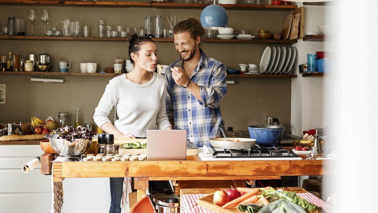 Couple cooking together