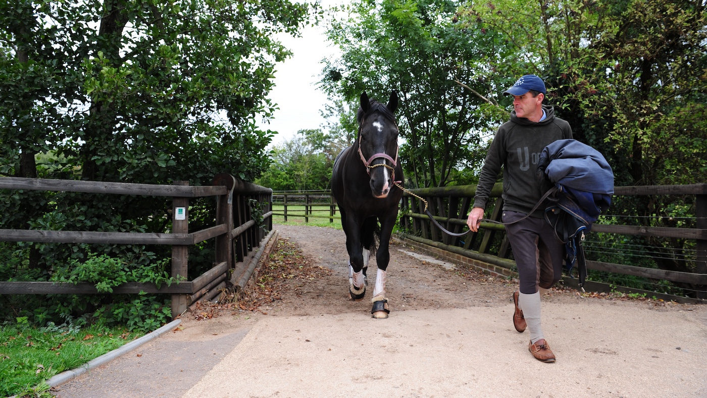 Groom leading Uthopia horse