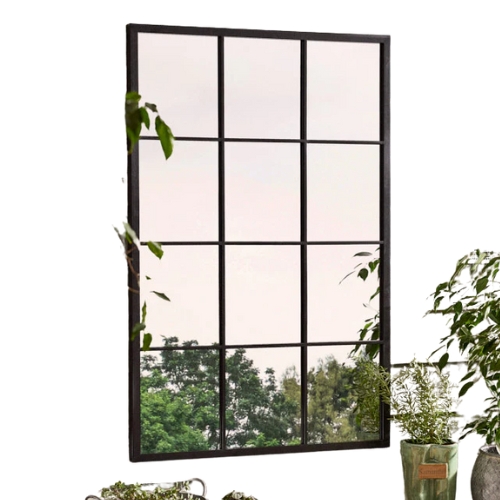 Dibor, Outdoor Tall Black Iron Window Mirror