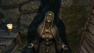 A statue of Mara from Alternate Start – Live Another Life, one of the best Skyrim Special Edition mods