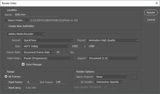 Screenshot of render video menu