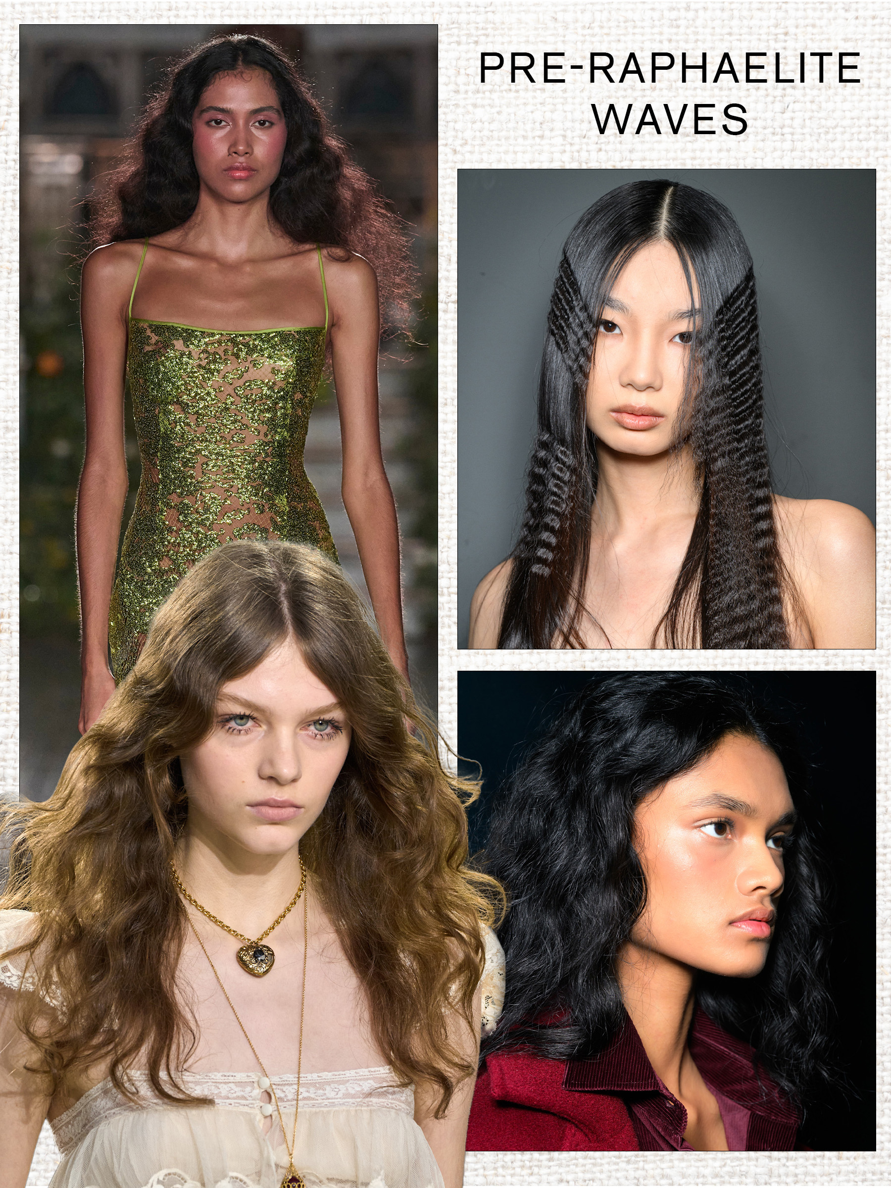 Pre-Raphaelite Waves Autumn/Winter 2025 Beauty Trend, including looks from Annie's Ibiza, Chet Lo, Chloé and Max Mara