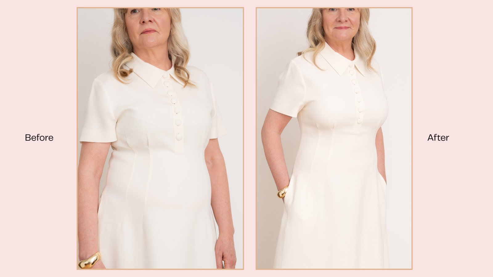 Julie Player showing Pour Moi shapewear before and after