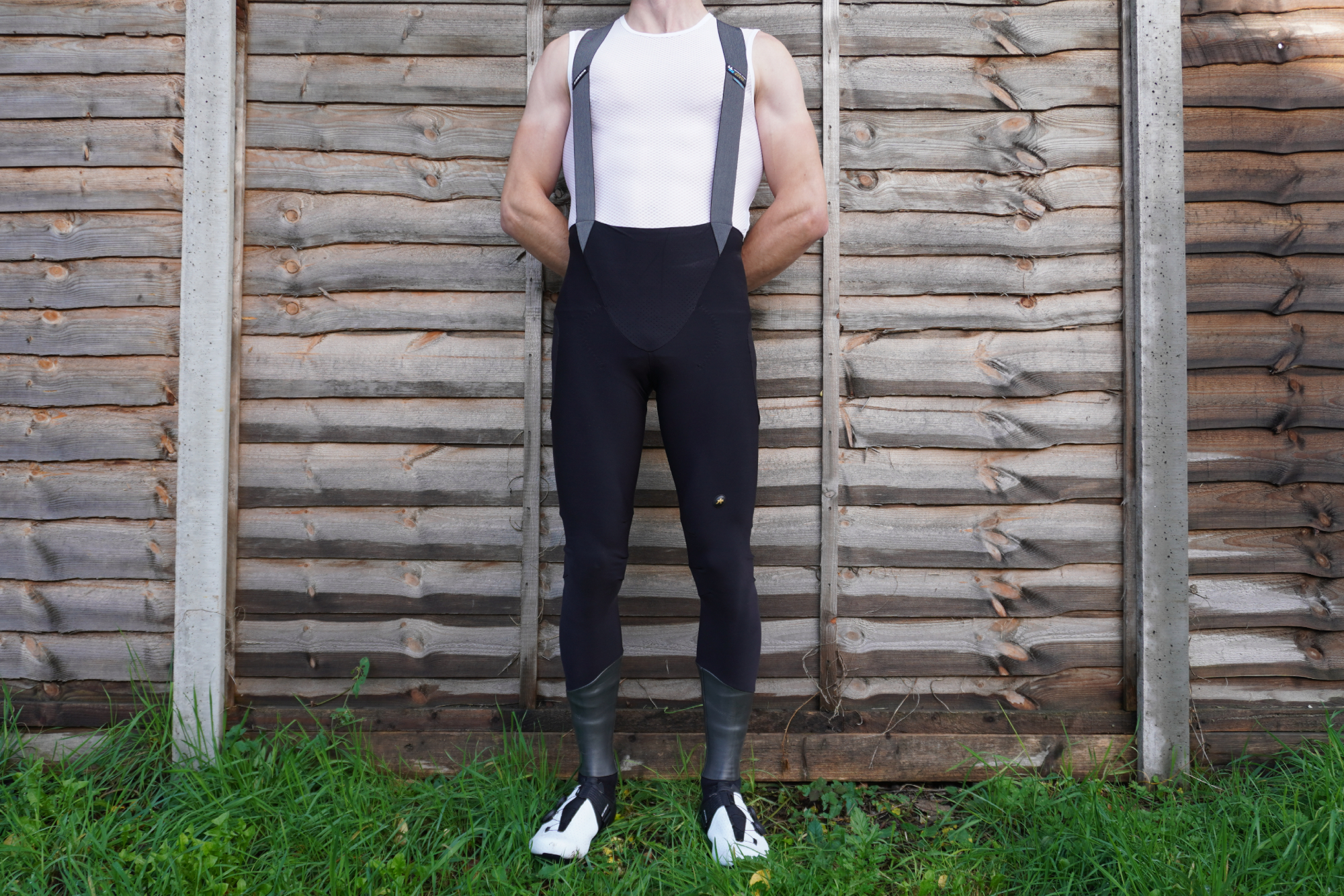 Image shows a rider wearing the Assos Mille GTO Winter Bib Tights C2