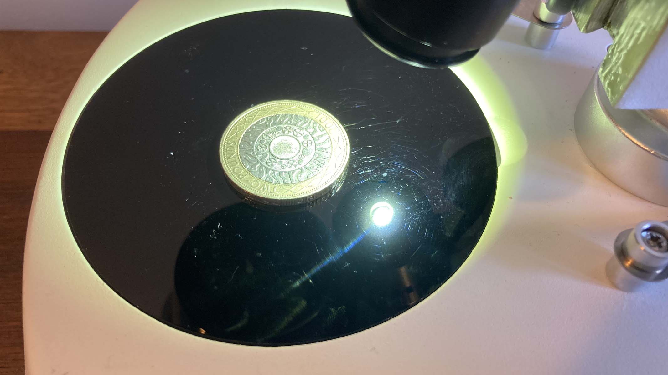 coin under a microscope