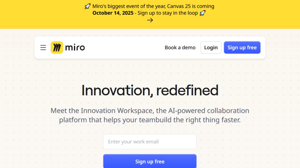 Miro website screenshot (June 2025).