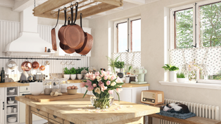 Kitchen with hanging pans