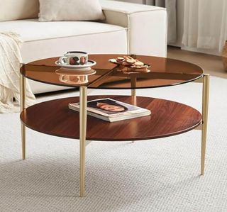 Sm Saint Mossi Glass Coffee Table, Mid-Century Modern, 30x17 Inches, Clear Glass Top & Gold Frame