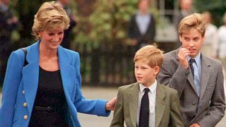 Prince William with Diana, Princess of Wales and Prince Harry on the day he joined Eton