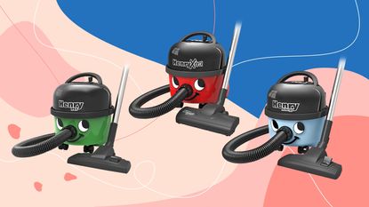 Henry vacuum cleaners on Ideal Home style background