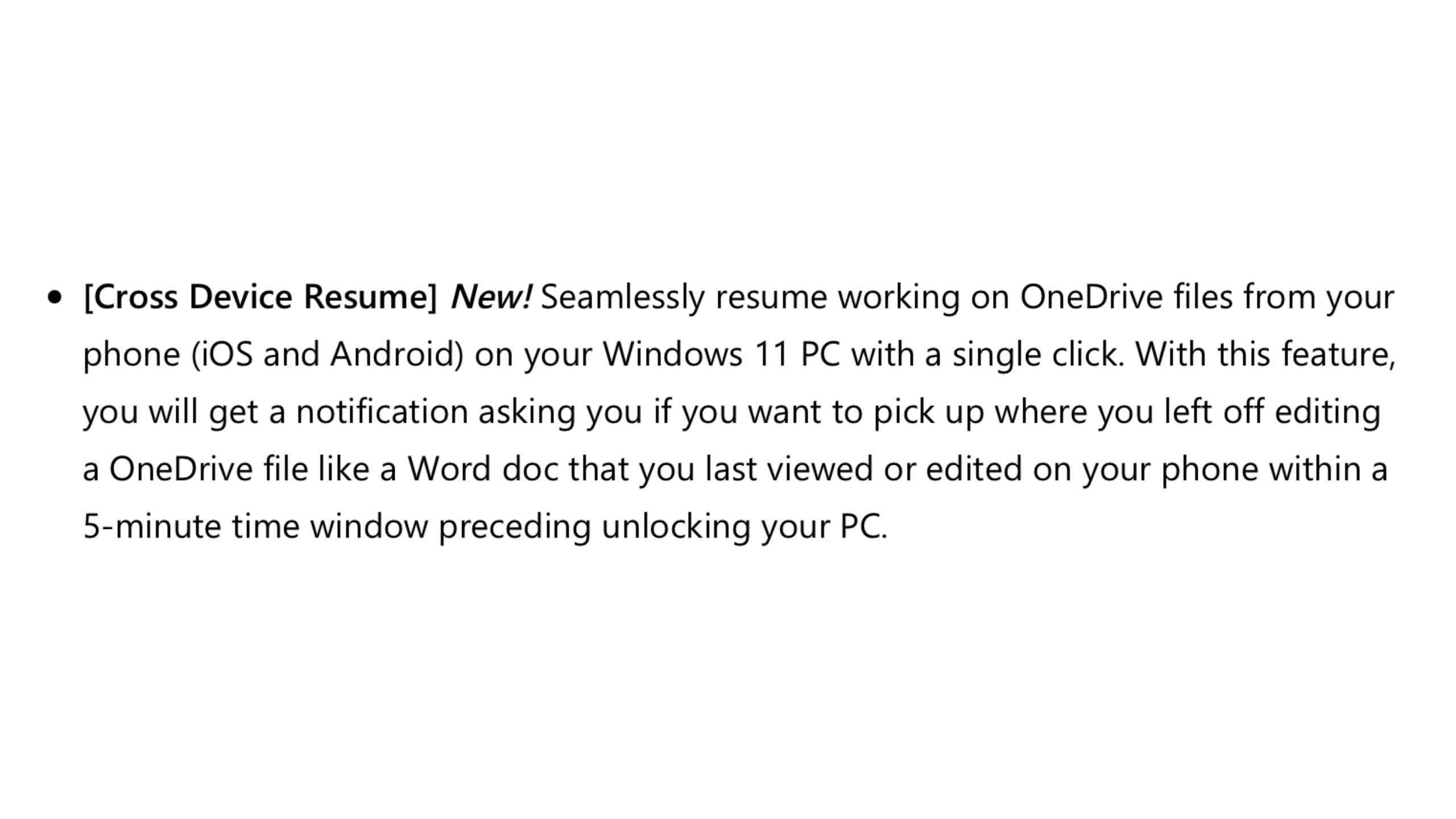 Microsoft's description of Cross Device Resume feature