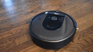iRobot Roomba i7+ on a hardwood floor