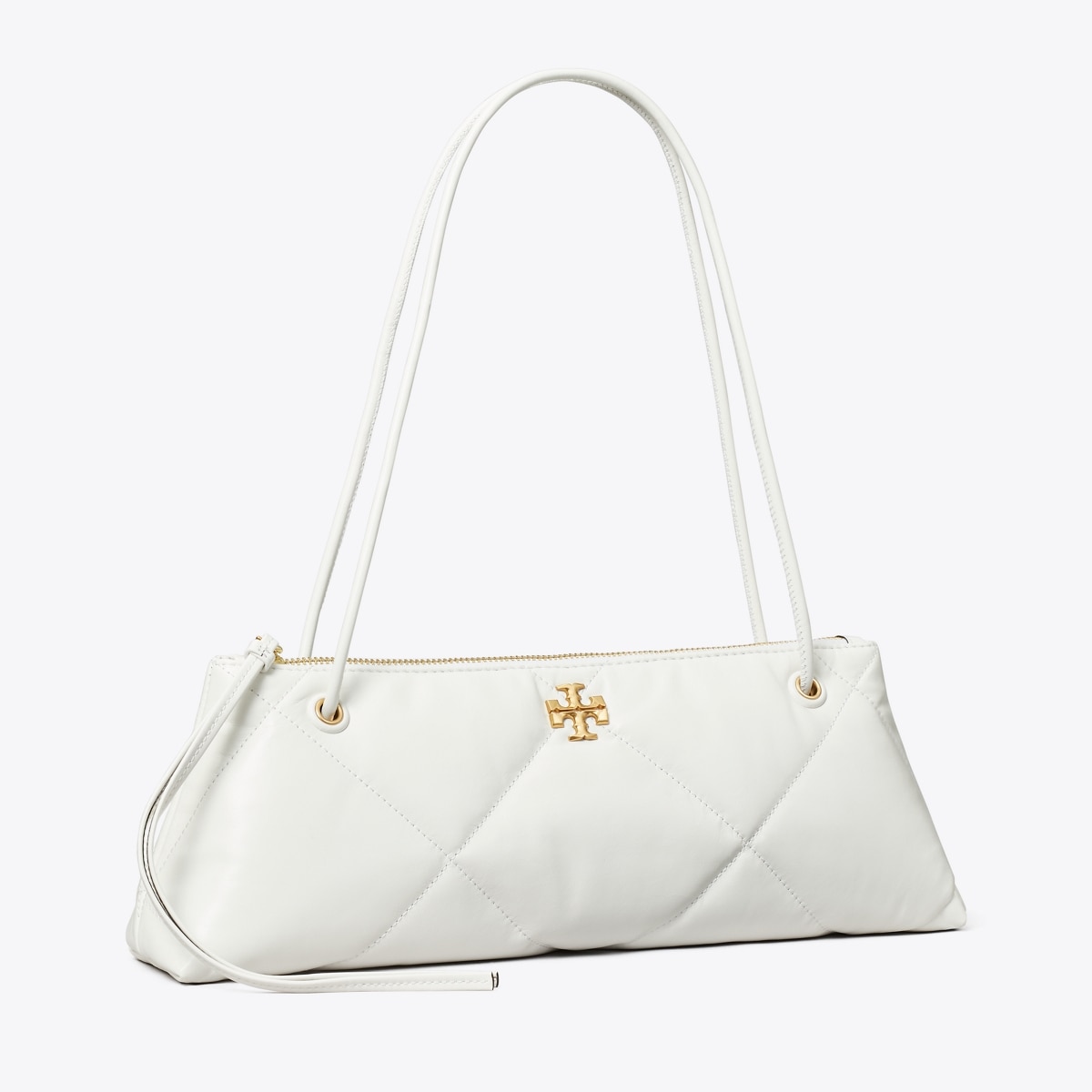 Kira Diamond Quilt East-West Shoulder Bag in White, Size Os