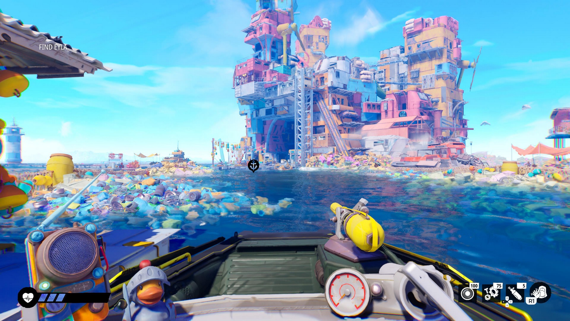 Steeting a boat towards Eyla's home in Tides of Tomorrow