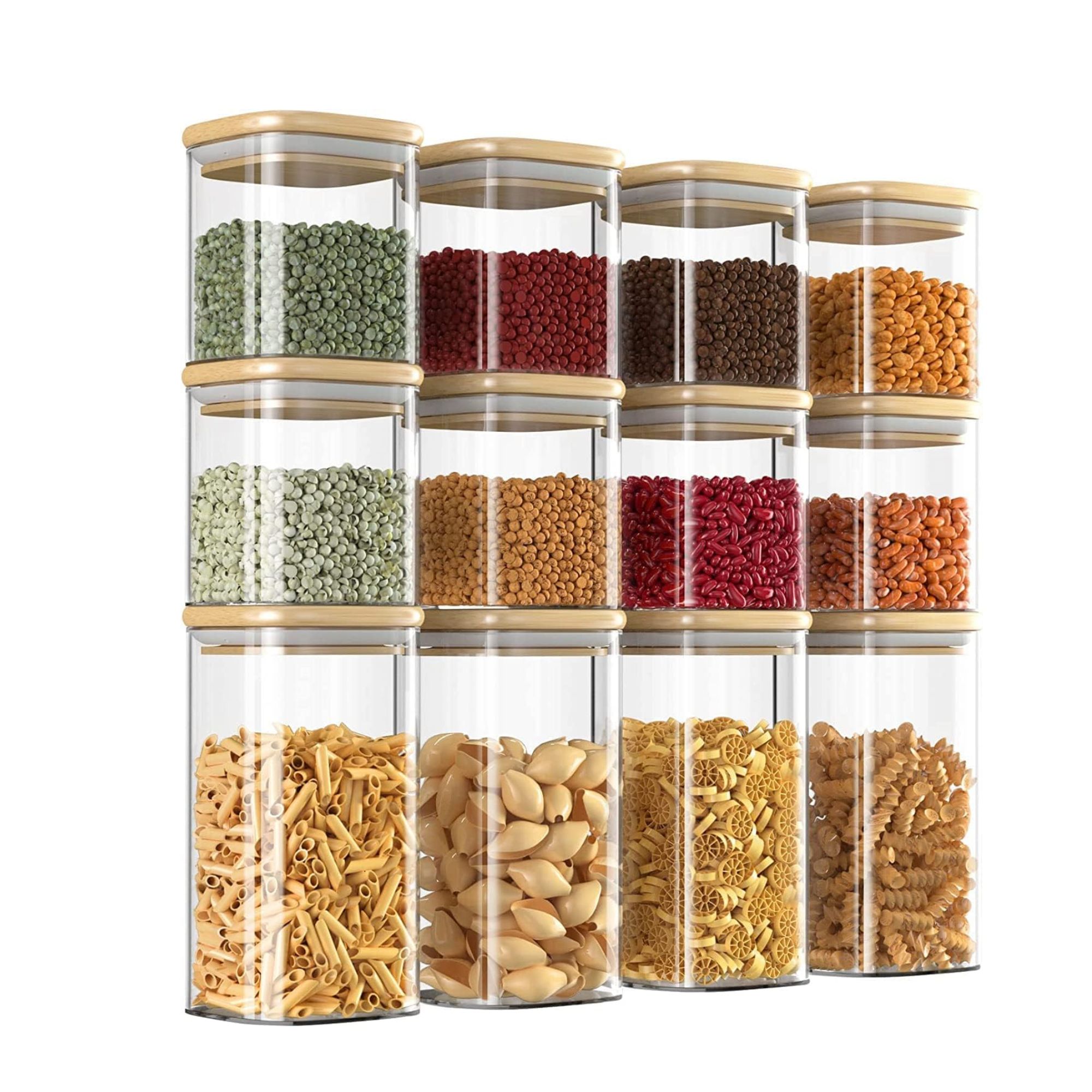 Finew Glass Storage Jars with Bamboo Lid, 12 Pack