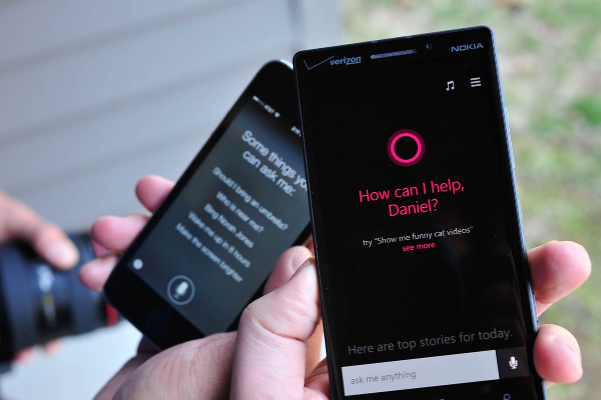 Cortana on a Windows phone and Siri on an iPhone