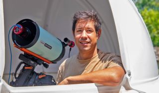 Astronomer Dylan O'Donnell with Celestron RASA 8. At his Byron Bay Observatory in New South Wales, Australia, this science communicator, successful web developer, YouTuber and musician somehow manages to find bandwidth for passionate, accurate and compelling astrophotography.