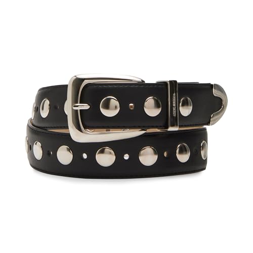 Steve Madden Kingston Studded Everday Casual Work Pant Belt, Black, S