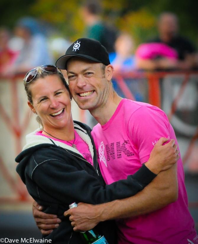 Meredith Miller and former elite racer Jos Husbey watching the men&rsquo;s race