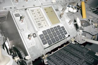 The Apollo Guidance Computer display keyboard, or DSKY, inside the Apollo 16 lunar module "Orion," as seen pre-flight.