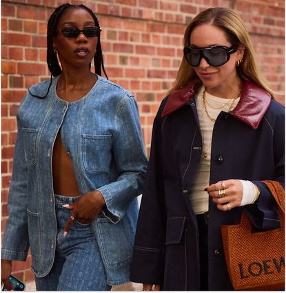 two women in denim jackets and fall clothing in Copenhagen 