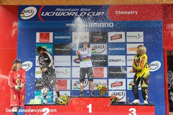Champagne for the women's podium