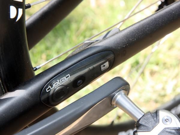 Bontrager's clever DuoTrap wireless speed and cadence sensor plugs into a special pocket in the non-driveside chain stay.