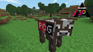 Minecraft cow with PC Gamer tag