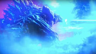Godzilla blasting atomic breath in Godzilla: Planet of the Monsters