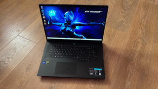 Medion Erazer Beast 18 gaming laptop on wooden floor