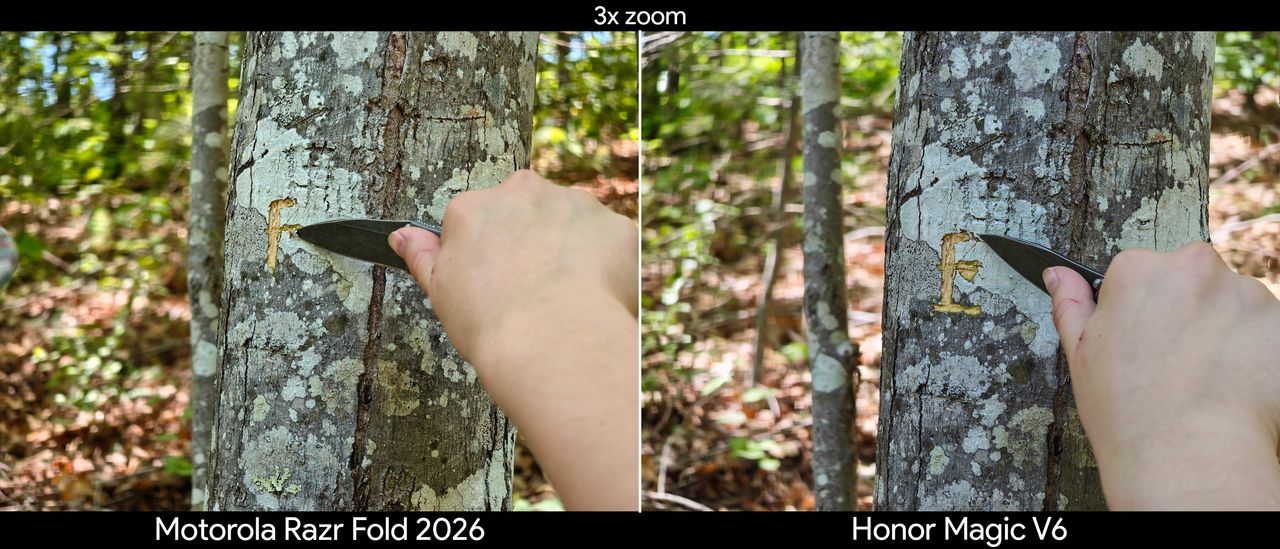 Comparing telephoto camera quality between the Motorola Razr Fold 2026 and Honor Magic V6