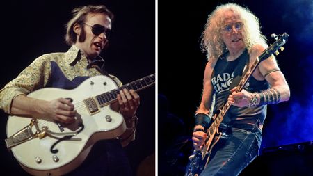 LEFT: Stephen Stills performs with Manassas at Concertgebouw in Amsterdam, Netherlands in 1971. RIGHT: Waddy Wachtel onstage perform during Joe Walsh & Bad Company One Hell Of A Night Tour - at Perfect Vodka Amphitheatre on May 29, 2016 in West Palm Beach, Florida. 