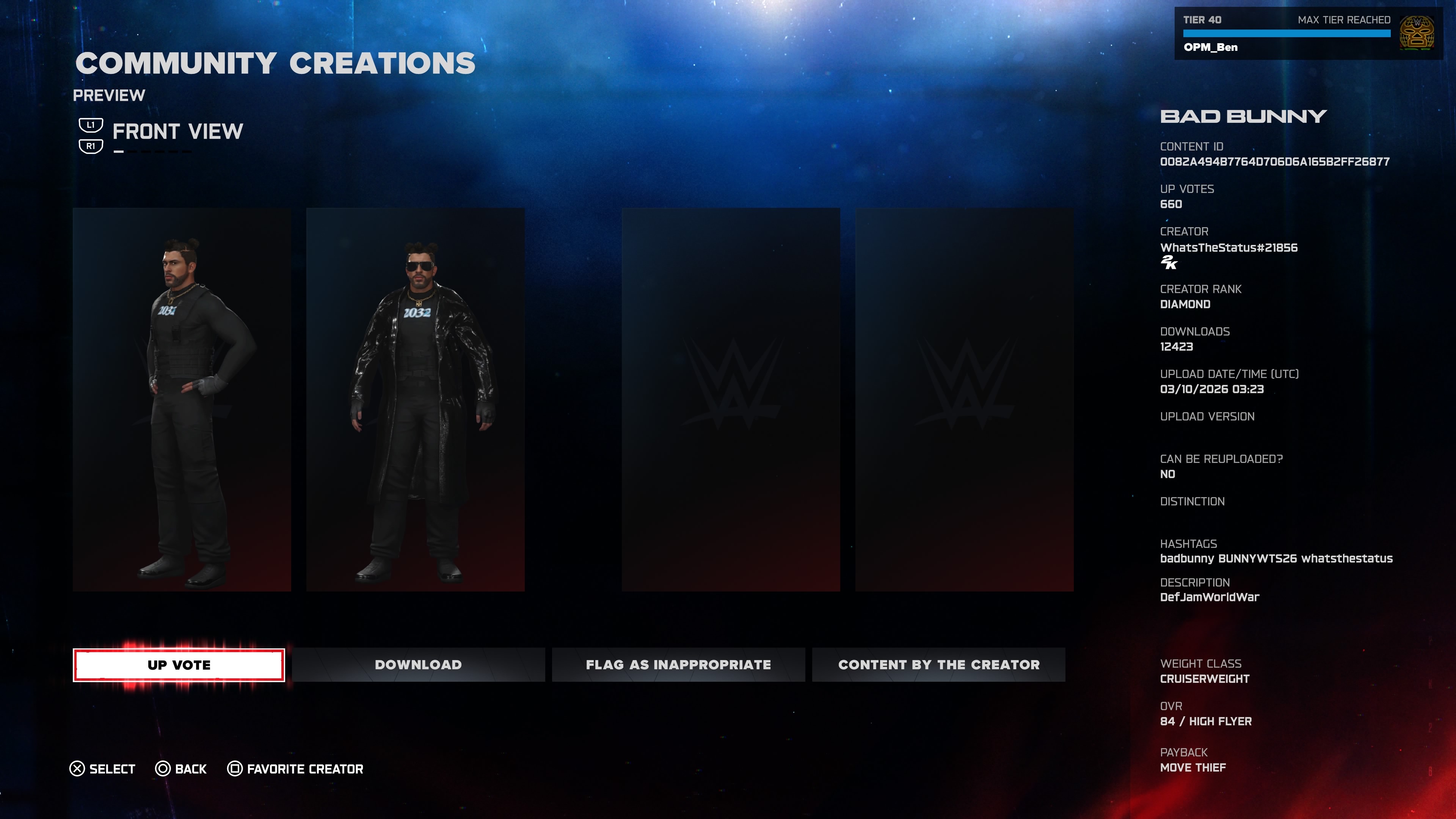 A WWE 2K26 CAW for Bad Bunny, by WhatsTheStatus