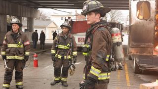 Taylor Kinney as Kelly Severide, Daniel Kyri as Darren Ritter, Jake Lockett as Sam Carver in Chicago Fire season 12