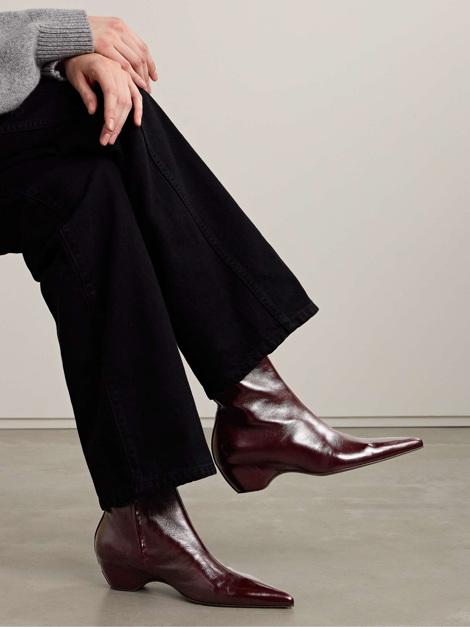 Sybil Glossed-Leather Ankle Boots