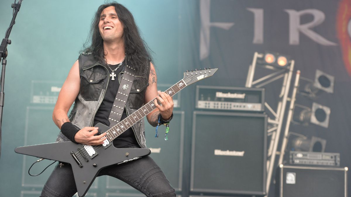 Gus G, of heavy metal group Firewind, performing live on stage at Bloodstock Open Air festival in Derbyshire, England, on August 9, 2013.