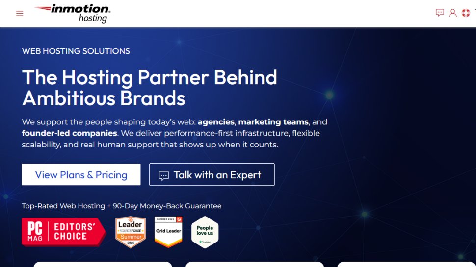Website screenshot of InMotion Hosting (August, 2025)