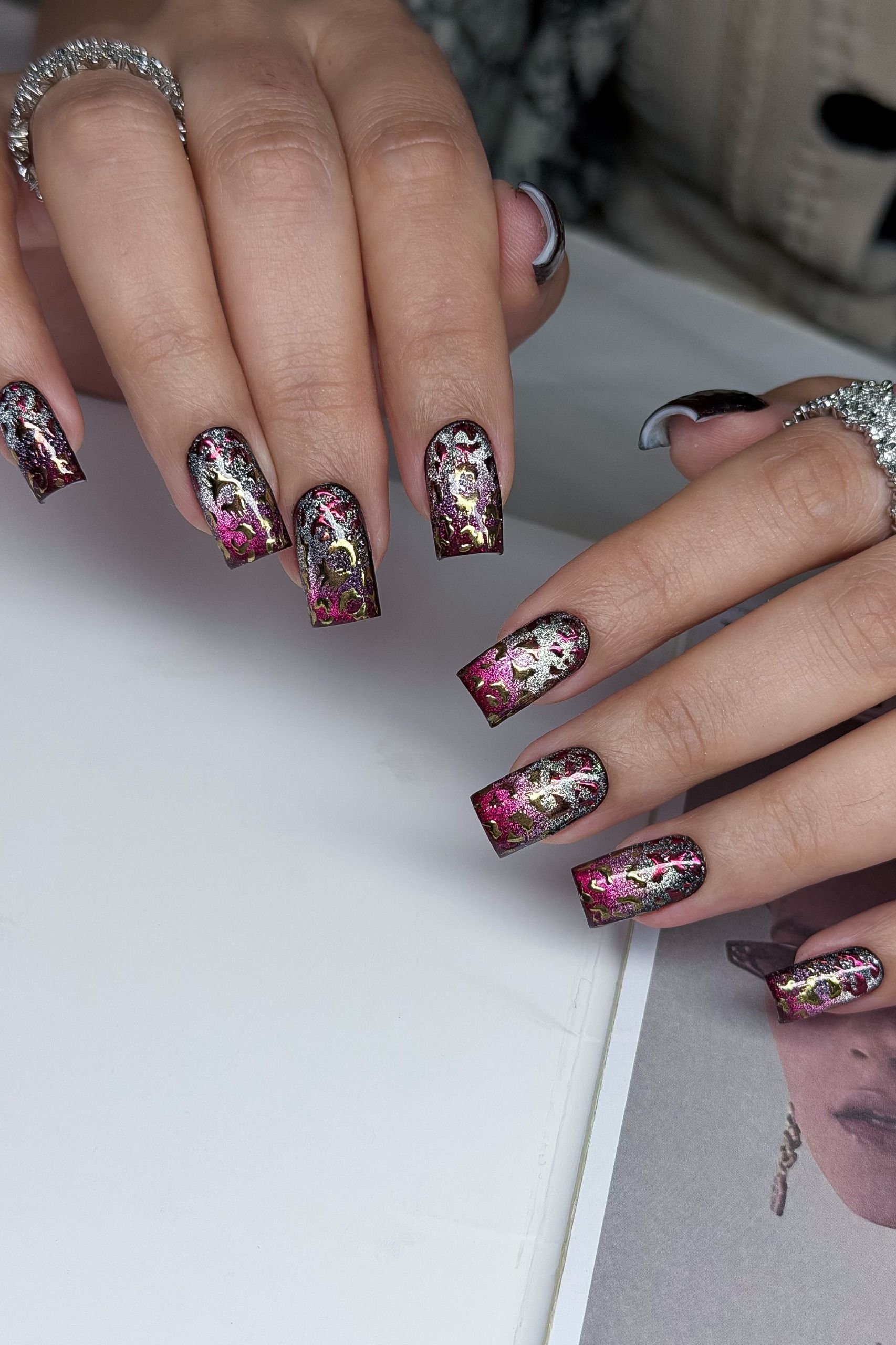 A square-shaped manicure.