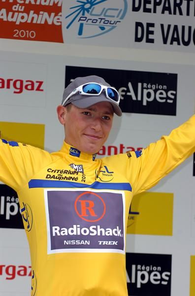 Janez Brajkovic (Radioshack) in yellow at the Dauphine.