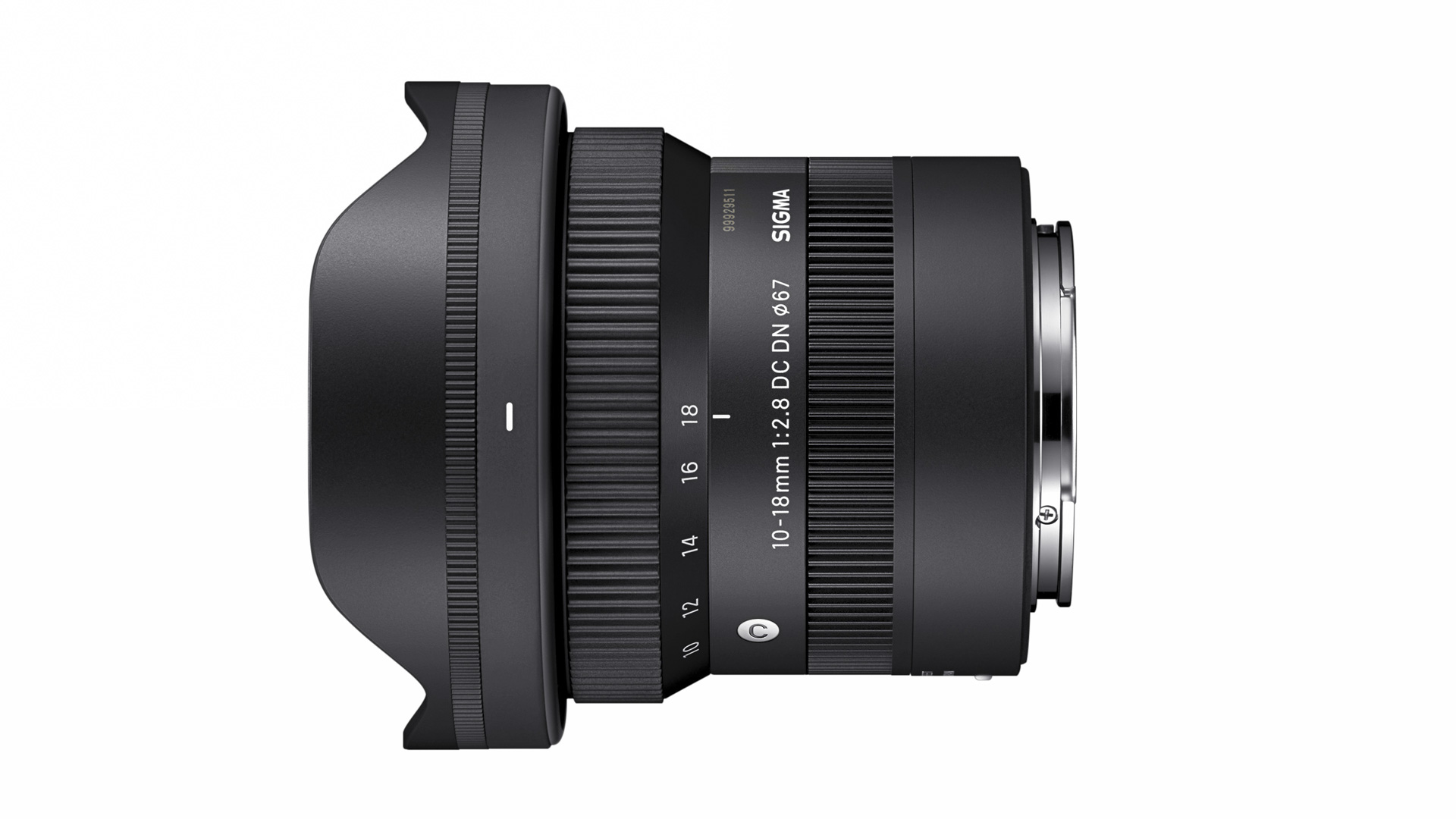 Sigma 10-18mm f/2.8 DC DN lens on a white background