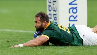 Cobus Reinach of South Africa stretches for a try ahead of the France vs South Africa live stream.