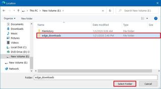 Microsoft Edge select new folder for downloads