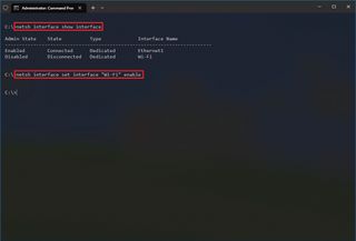 Enabling a network adapter in the command prompt on Windows 10