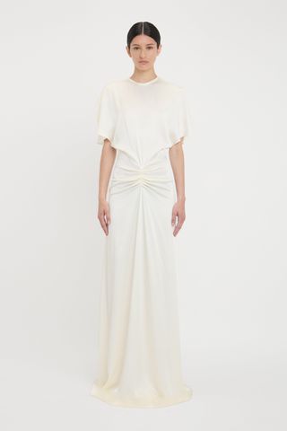 Gathered Waist Floor-Length Dress in Ivory