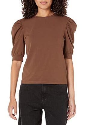 The Drop Women's Mariko Puff-Sleeve Crew-Neck Stretch Jersey T-Shirt, Coffee Bean, M